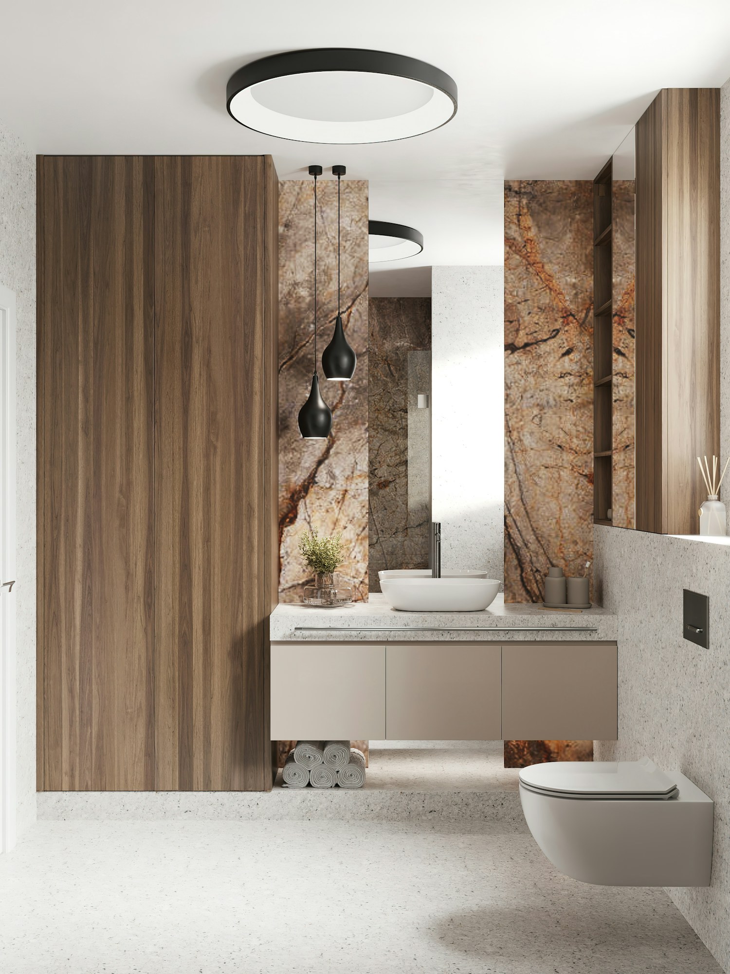 A bathroom sink and mirror in a compact room